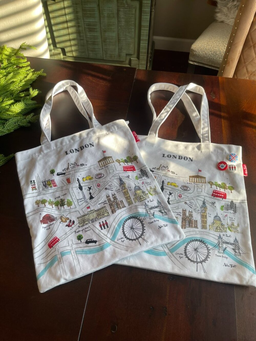 Alice Tait Whimsical London Map Canvas Shopper Tote Qty 2 - Picture 5 of 8